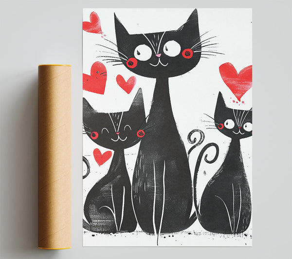 Happy Love Black Cats Print