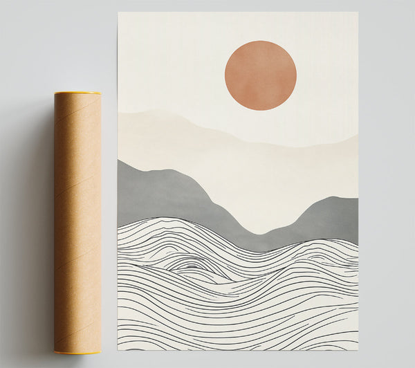 Terracotta Sunset Waves Poster