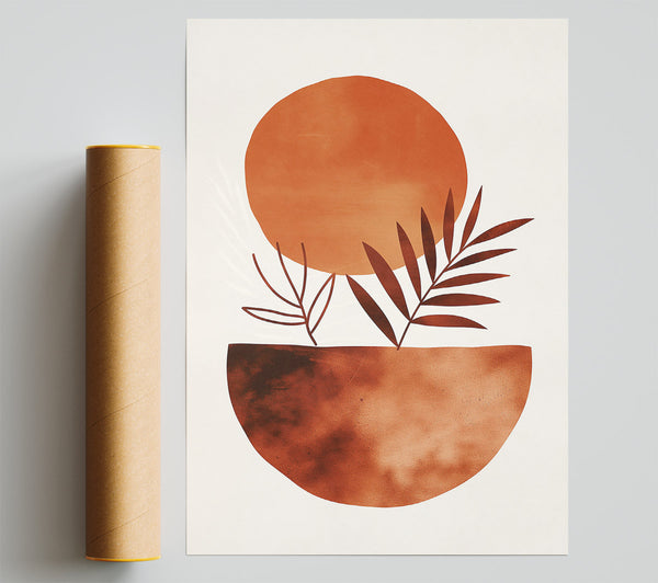 Terracotta Sun And Leaf Poster