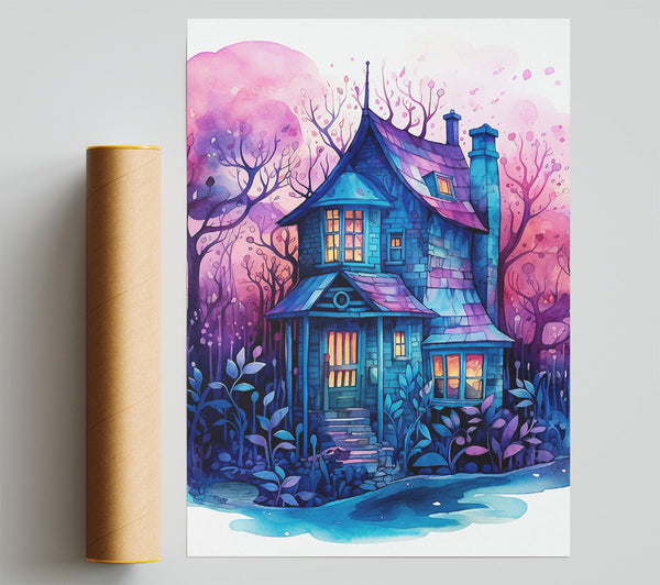 Haunted House Purple Poster