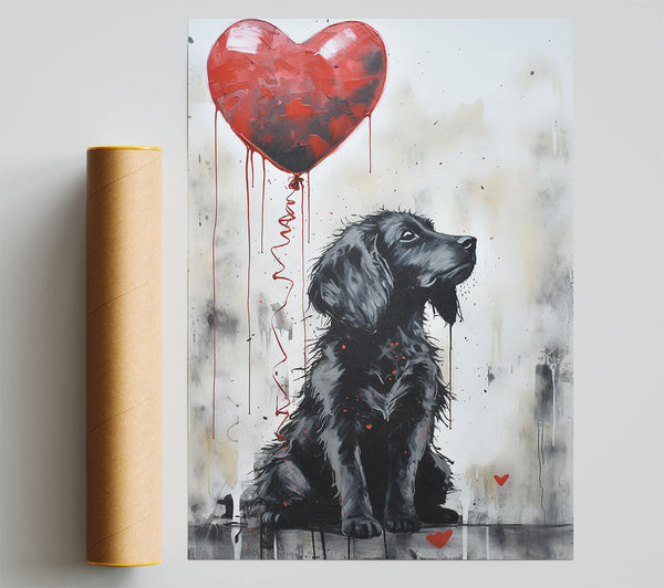 Heart Balloon Black Dog Print