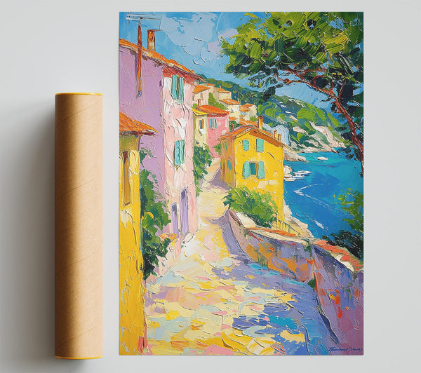 Purple Coastline Village Poster