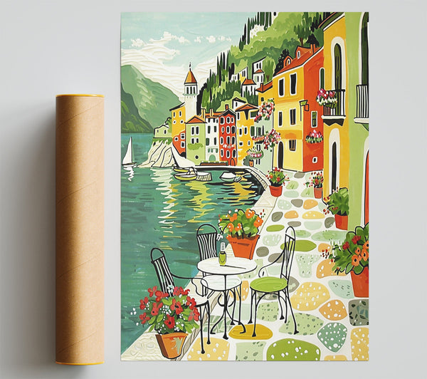 Green And Yellow Harborside Cafe Print