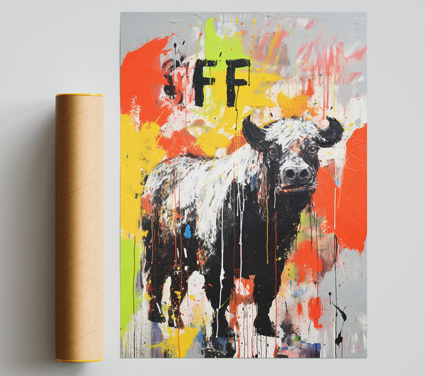 Highland Cow Graffiti Poster