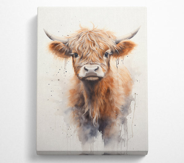  A Canvas Print of Highland Cow Watercolour Canvas Wall Art