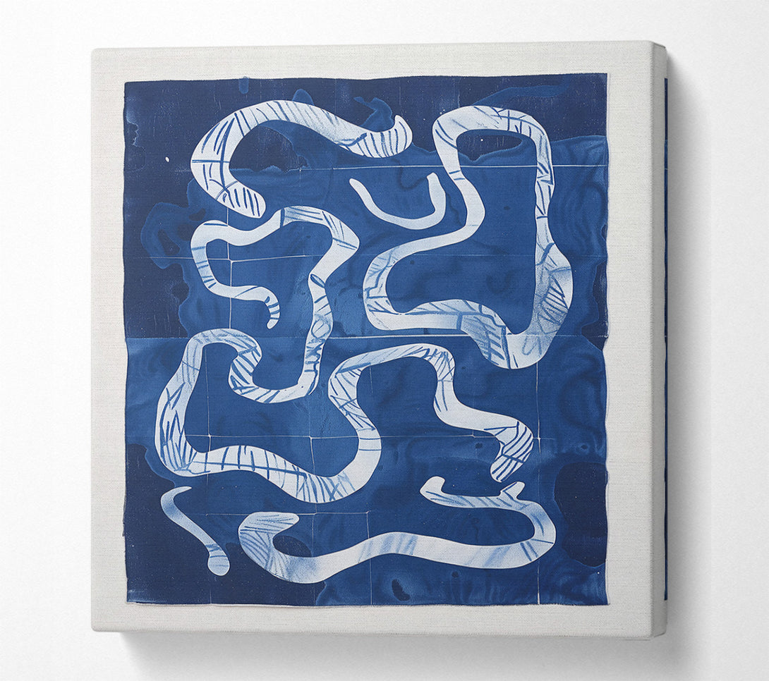  A Canvas Print of Indigo Maze Lines Canvas Art
