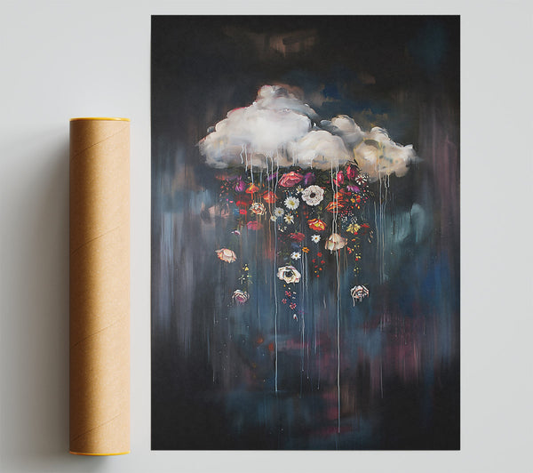 Blue Floral Raincloud Print