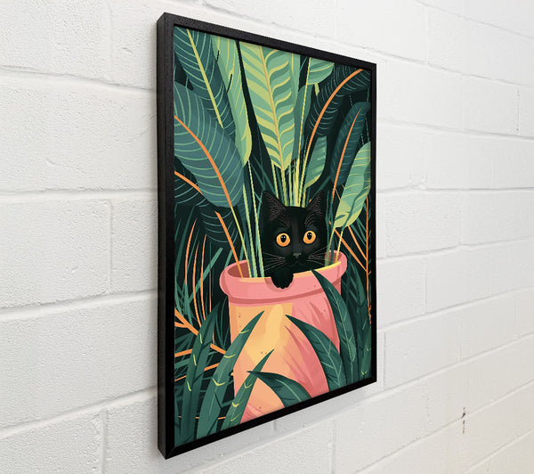 Green Kitty In Pink Pot