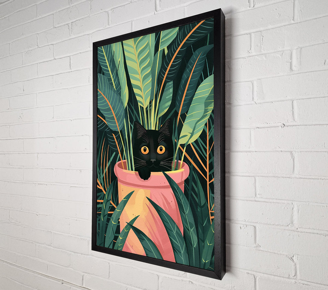  A Canvas Print of Green Kitty In Pink Pot Canvas Wall Art