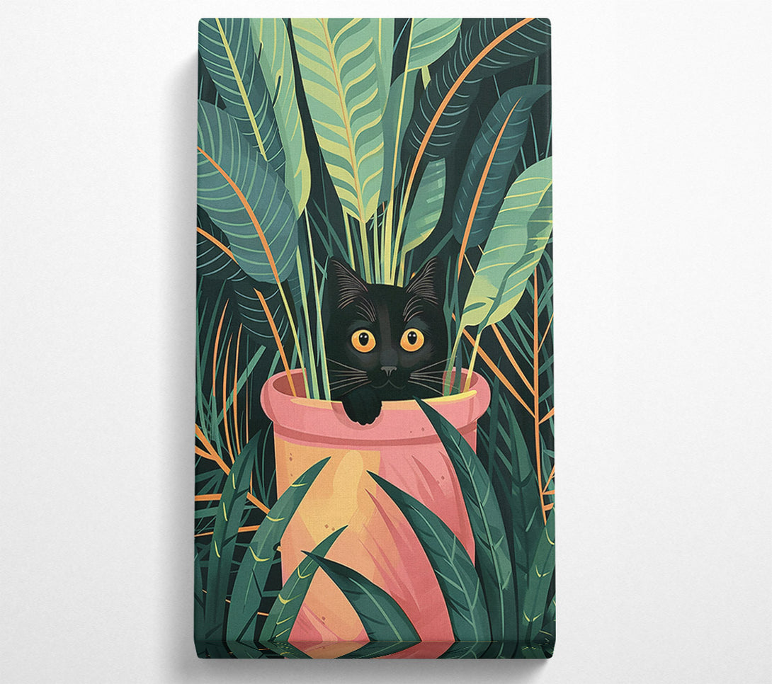  A Canvas Print of Green Kitty In Pink Pot Canvas Wall Art