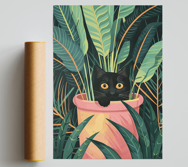 Green Kitty In Pink Pot Giclee Print