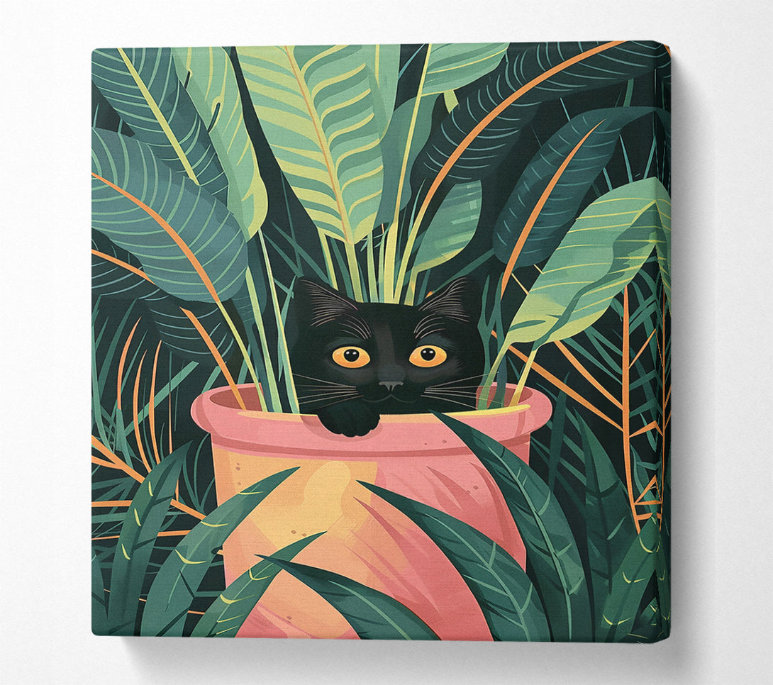  A Canvas Print of Green Kitty In Pink Pot Canvas Wall Art