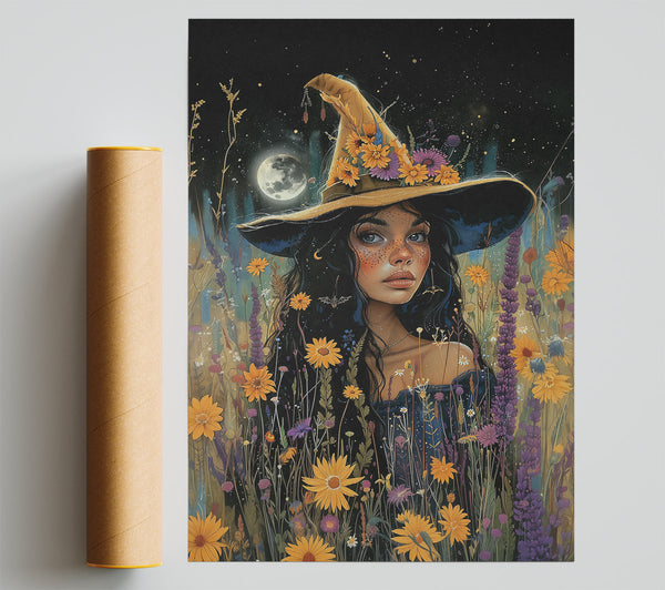 Yellow Moon Witch Poster