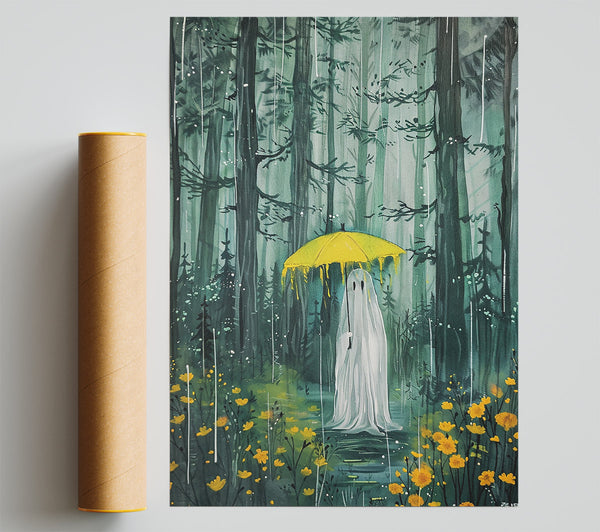 Yellow Umbrella In The Rain Print