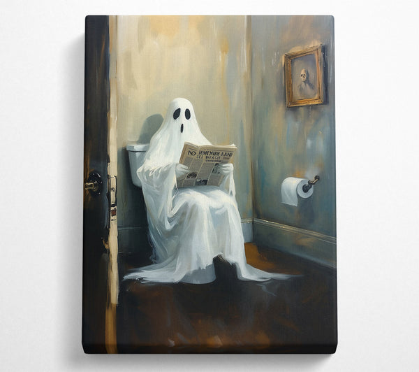 A Canvas Print of White Ghost Reading News Canvas Print