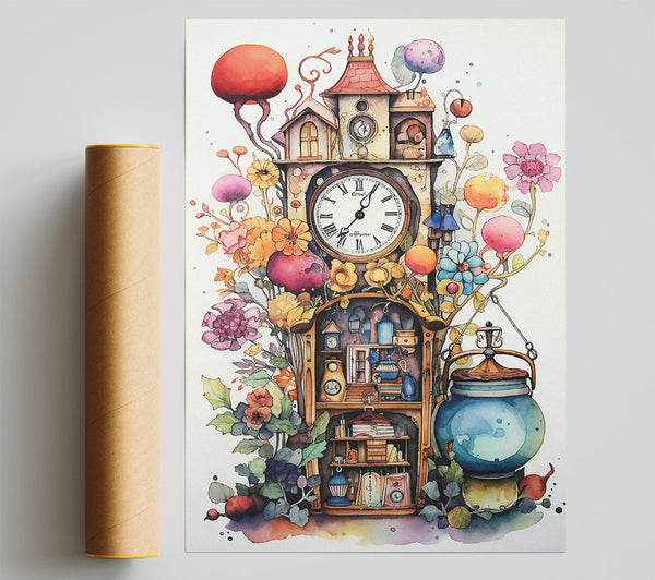 House And Clock Print