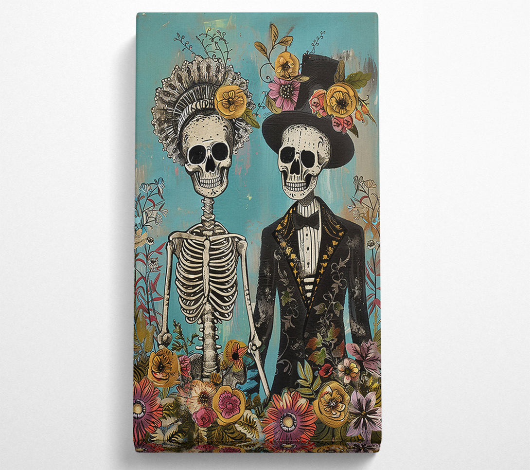  A Canvas Print of Teal Floral Skeletons Canvas Wall Art