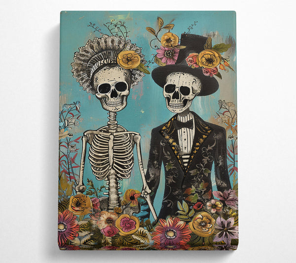  A Canvas Print of Teal Floral Skeletons Canvas Wall Art