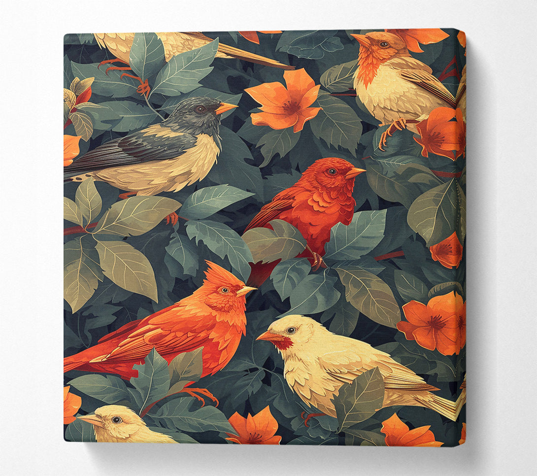  A Canvas Print of Orange Birds In Bloom Canvas Wall Art