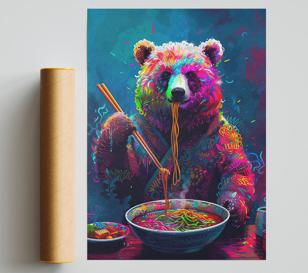Neon Bear Ramen Giclee Print