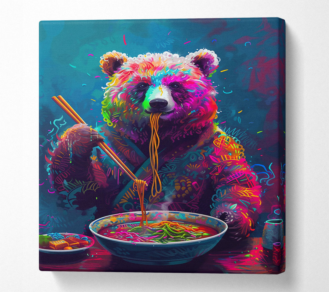  A Canvas Print of Neon Bear Ramen Canvas Wall Art