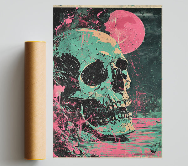 Teal Skull Sunset Giclee Print