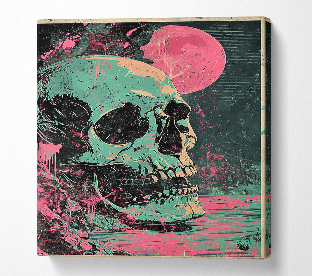  A Canvas Print of Teal Skull Sunset Canvas Wall Art