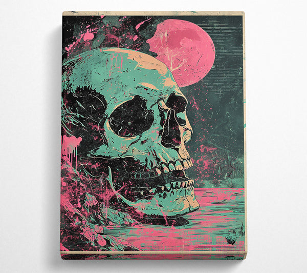  A Canvas Print of Teal Skull Sunset Canvas Wall Art