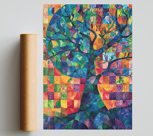 Blue Mosaic Tree Poster