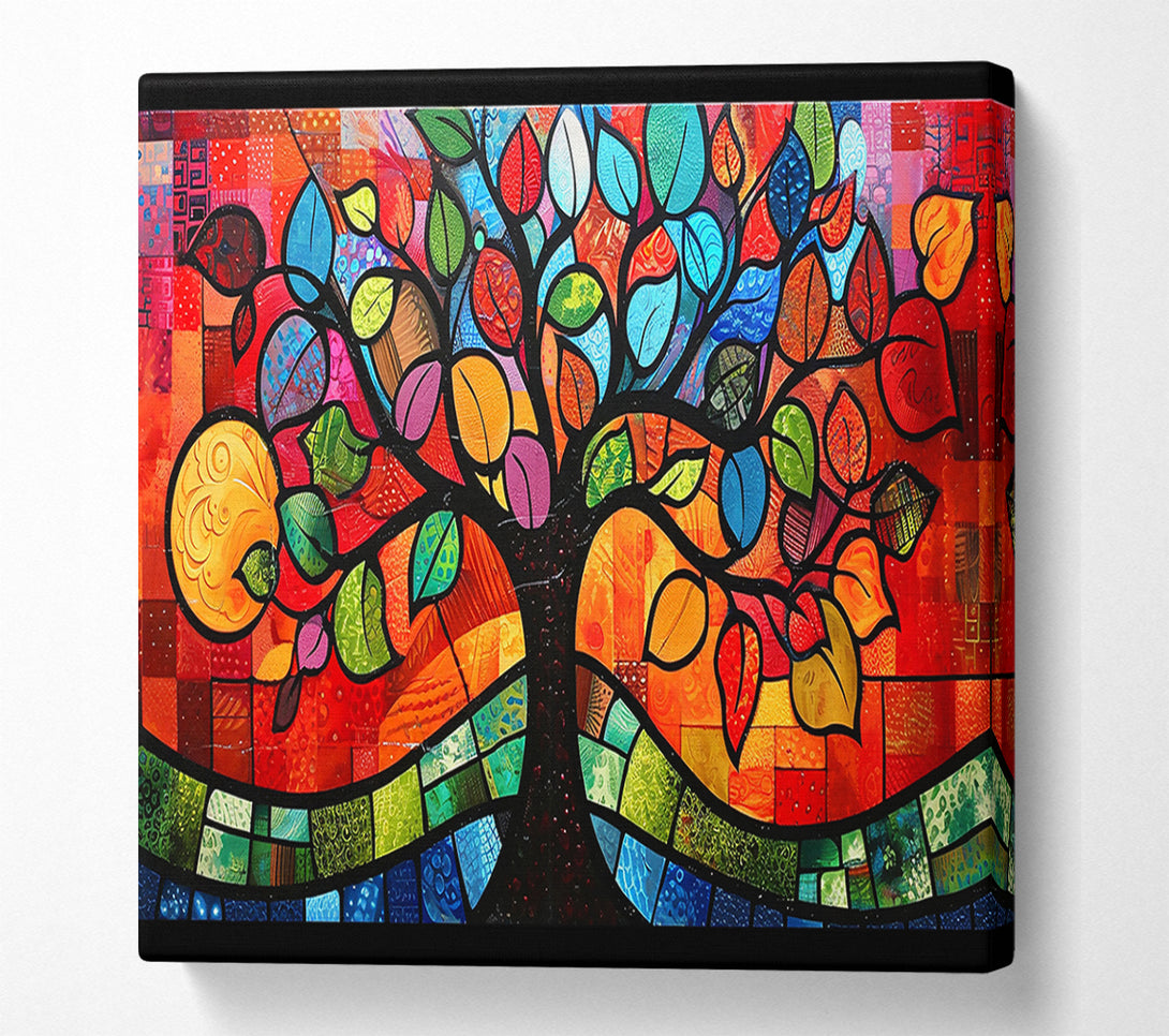  A Canvas Print of Orange Stained Glass Tree Canvas Wall Art