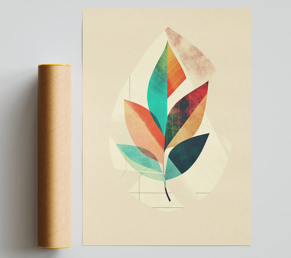 Teal Geometric Leaf Print