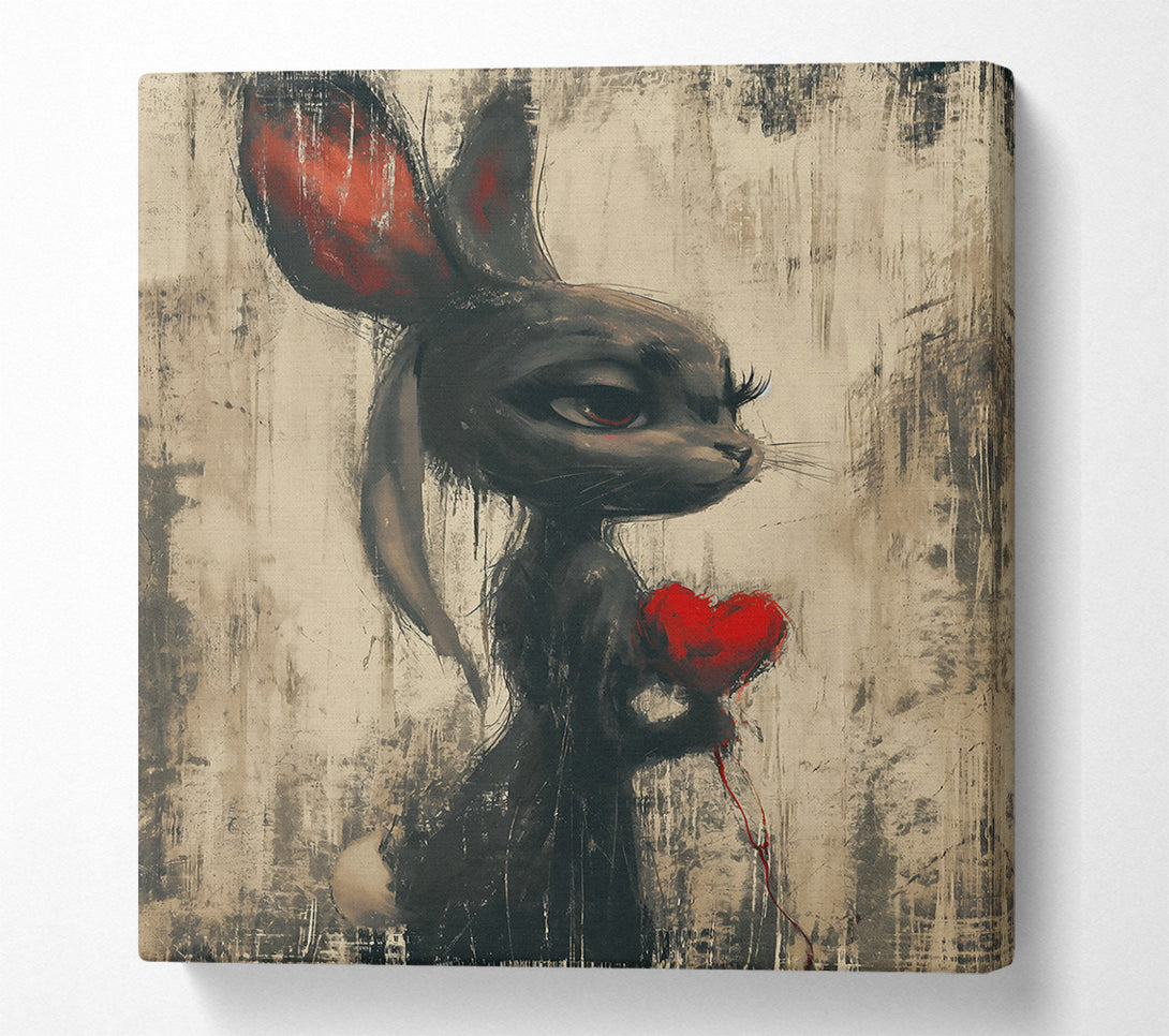  A Canvas Print of Black Bunny'S Red Heart Canvas Print
