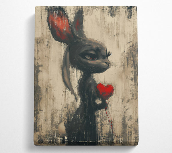  A Canvas Print of Black Bunny'S Red Heart Canvas Print