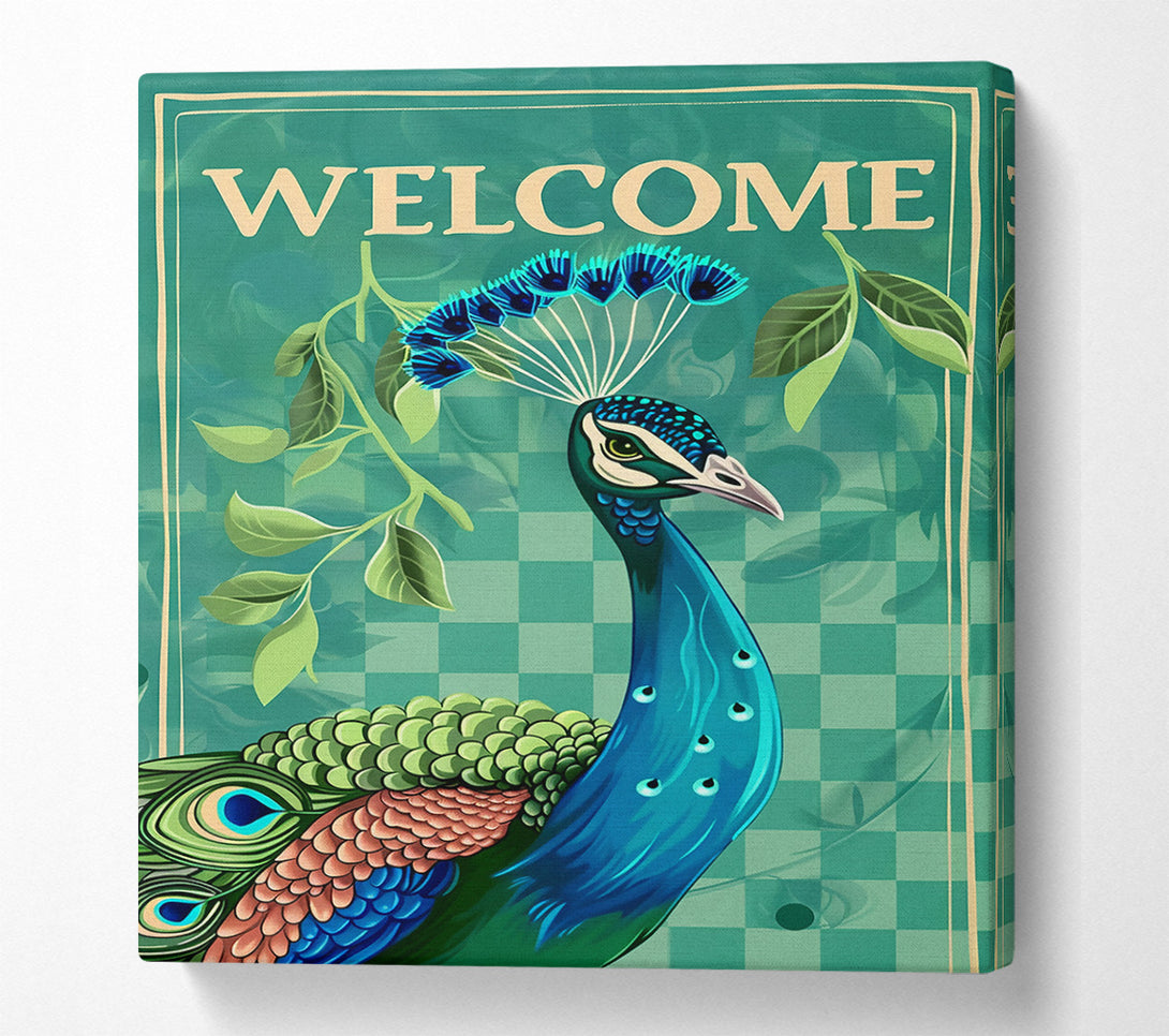  A Canvas Print of Teal Welcome Peacock Canvas Art