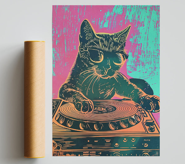 Orange Cat Dj Giclee Print