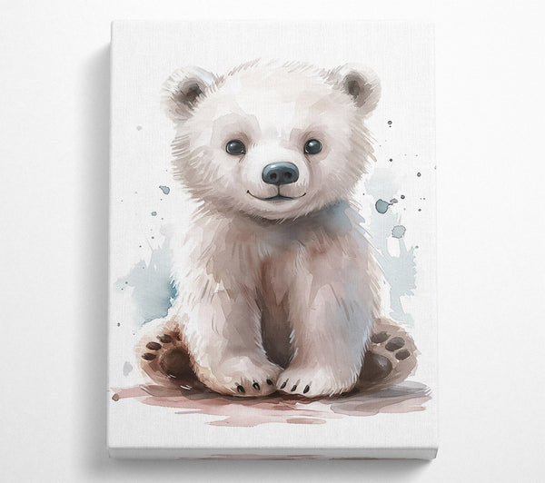  A Canvas Print of White Bear Cub Watercolor Canvas Wall Art
