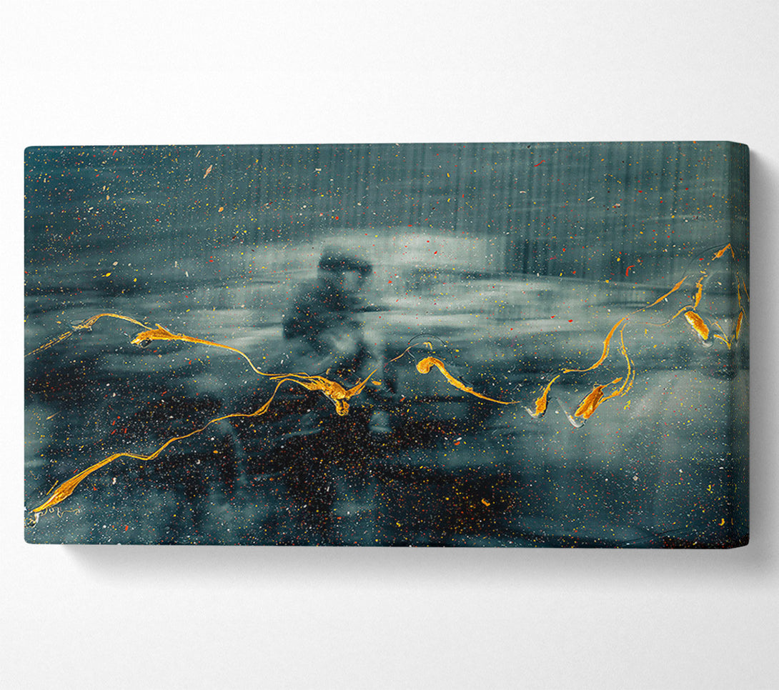  A Canvas Print of Golden Streaks In Blue Canvas Print