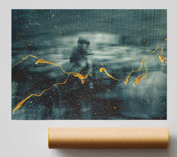 Golden Streaks In Blue Print