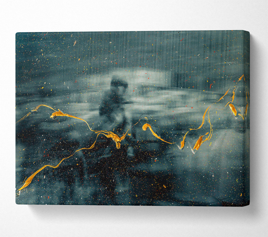  A Canvas Print of Golden Streaks In Blue Canvas Print