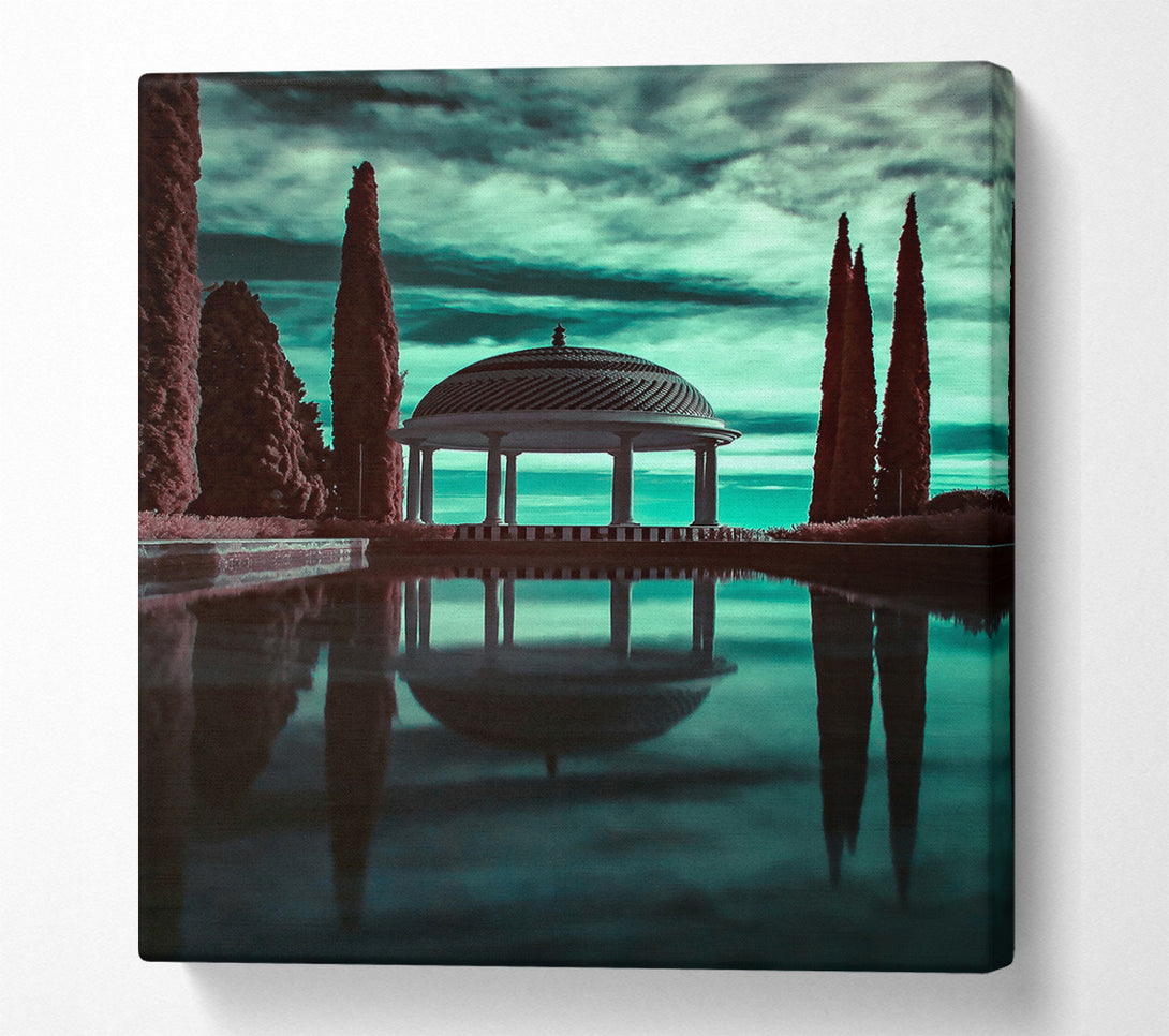 A Canvas Print of Teal Gazebo Reflection Canvas Wall Art