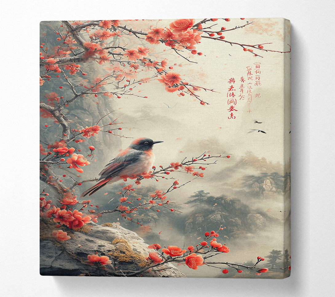  A Canvas Print of Japanese Bird Blossom Canvas Wall Art