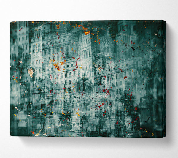  A Canvas Print of Teal Cityscape Memories Canvas Art
