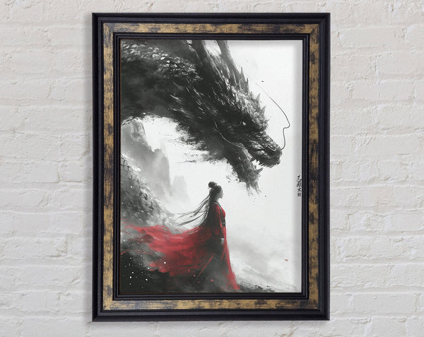 Japanese Girl And Dragon Framed Print