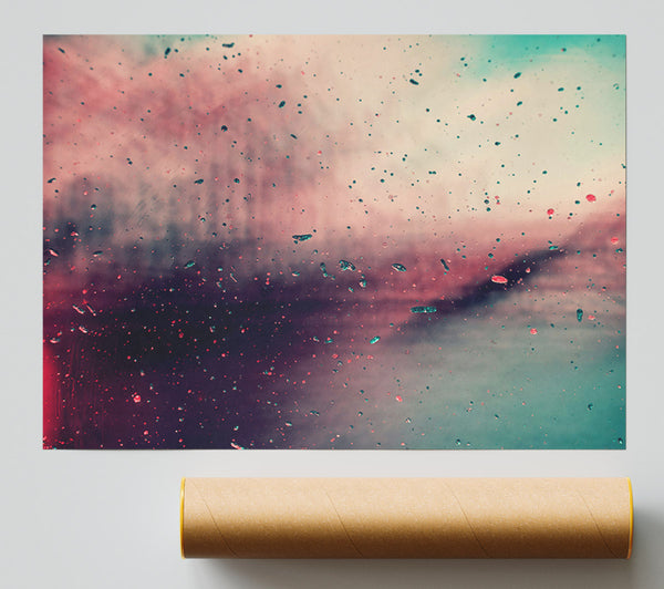 Crimson Rain Through Glass Poster