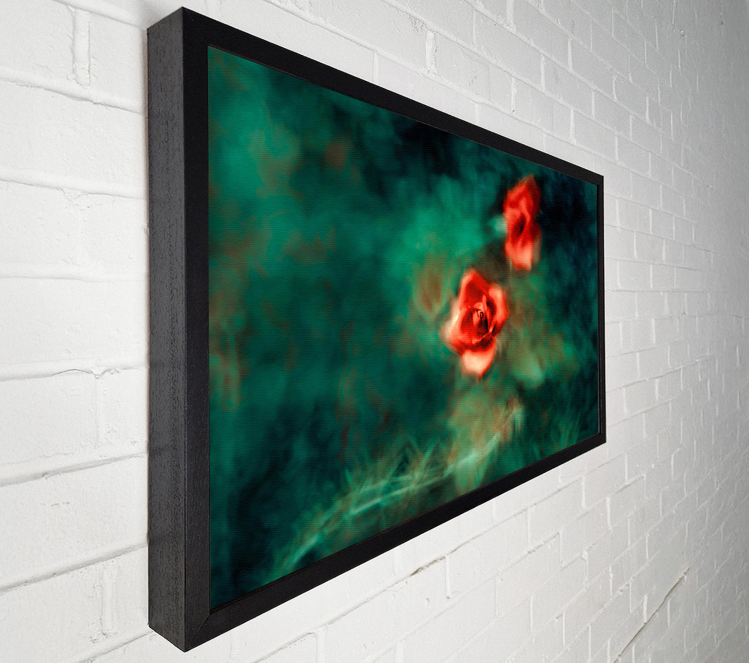  A Canvas Print of Red Roses In Teal Mist Canvas Print