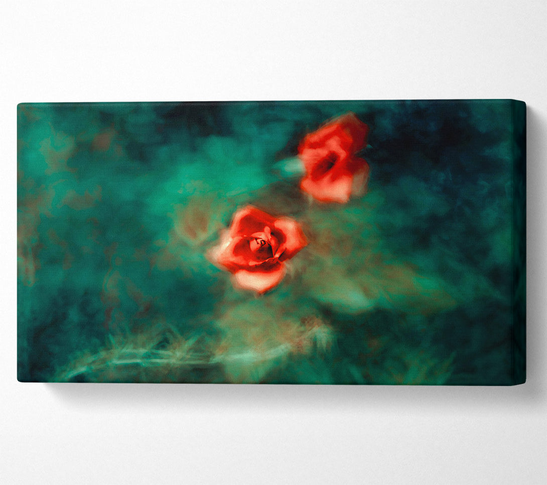  A Canvas Print of Red Roses In Teal Mist Canvas Print