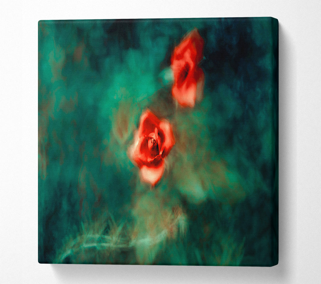  A Canvas Print of Red Roses In Teal Mist Canvas Print
