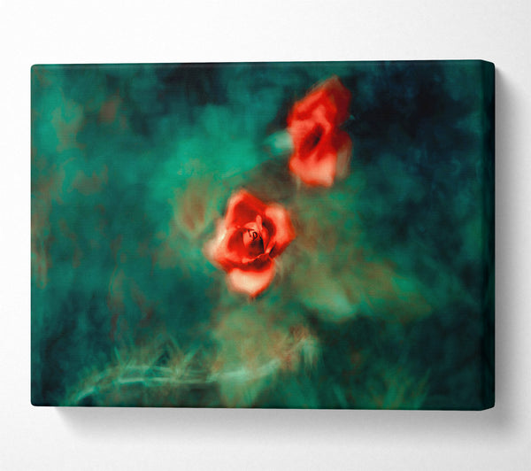  A Canvas Print of Red Roses In Teal Mist Canvas Print