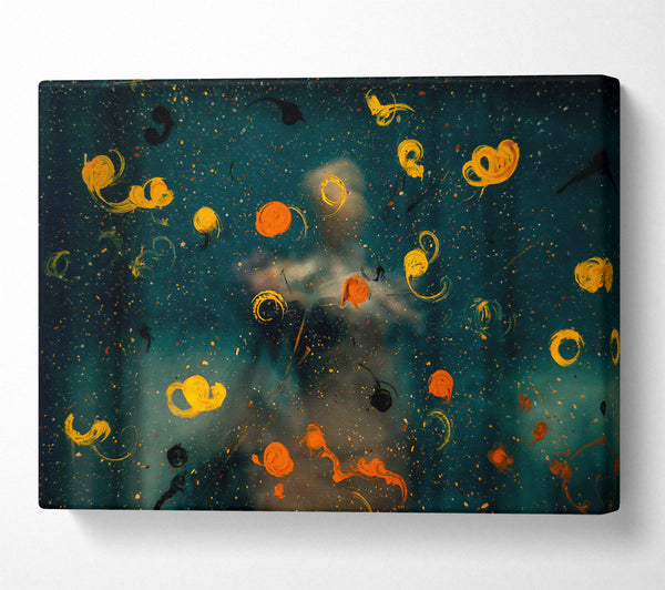  A Canvas Print of Golden Splashes On Teal Canvas Print