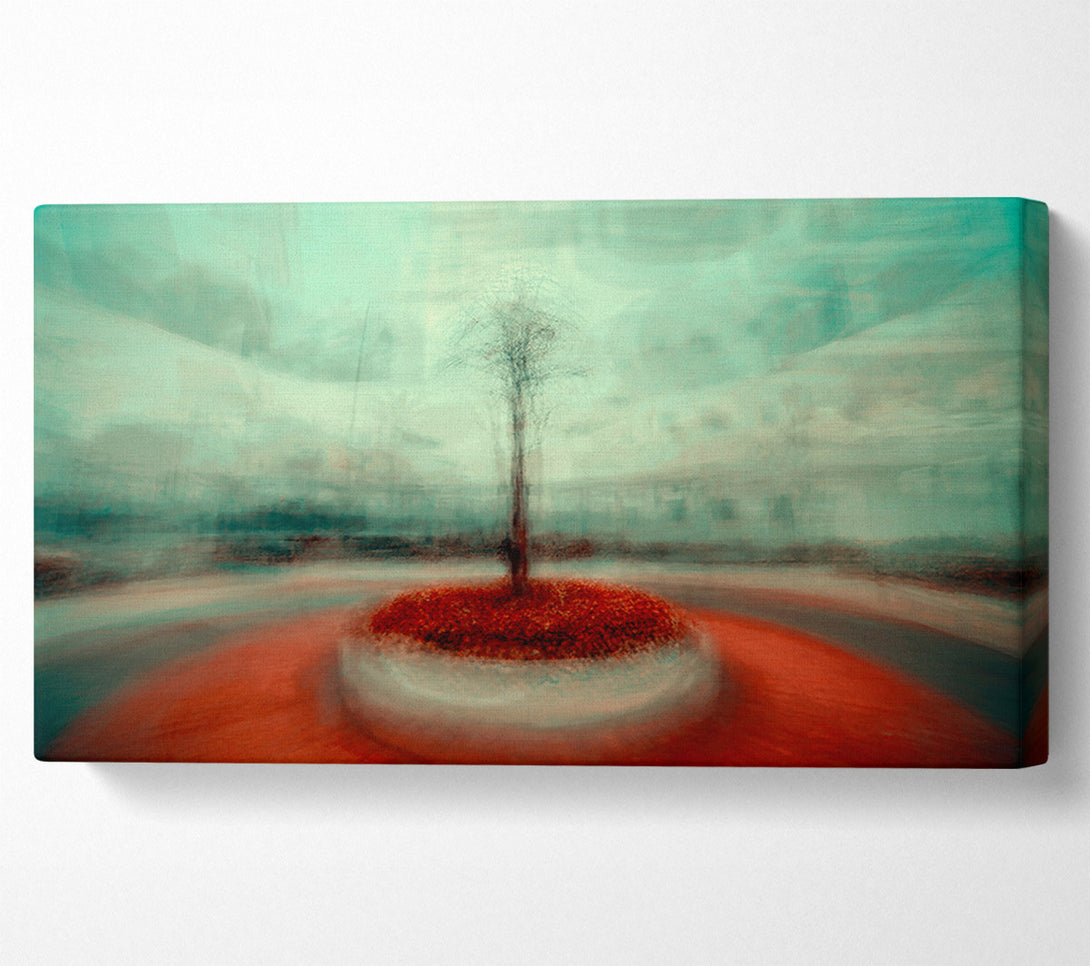  A Canvas Print of Red Tree In Teal Mist Canvas Print